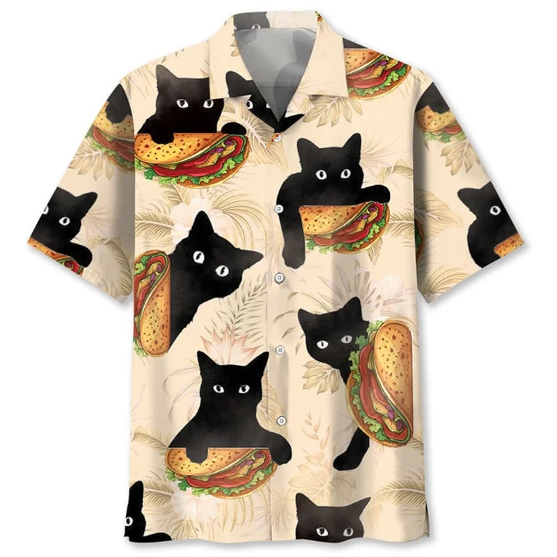 

Colorful Cat Graphic Hawaiian Shirt Men 3D Printed Animal Pets Short Sleeves Tops Cool Lapel Blouse Summer Button Shirts