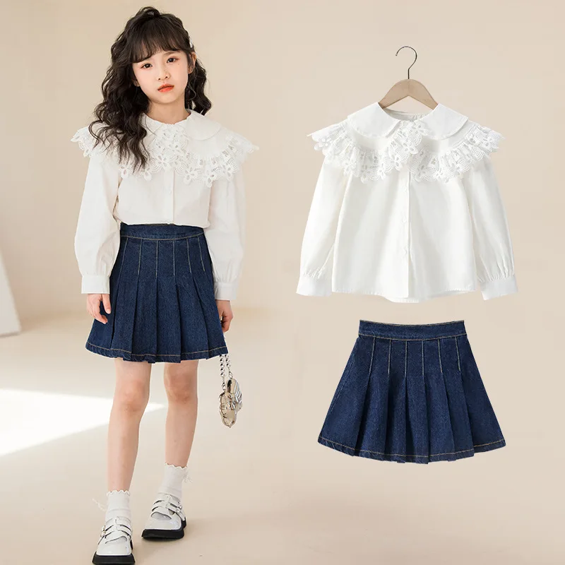

2023 Korean Spring Autumn Junior Girl Cardigan Top Sets For Girls Teenager Girl Short Skirt Children Sets For Girl 2 Pieces