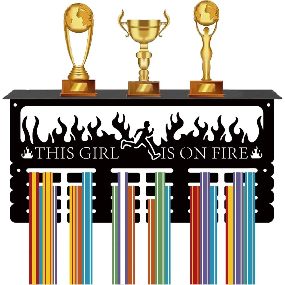 

Вешалка для медалей This Girl is on Fire, полка для медалей, держатель для медалей с полкой, спортивное 4-рядное металлическое подвесное настенное крепление