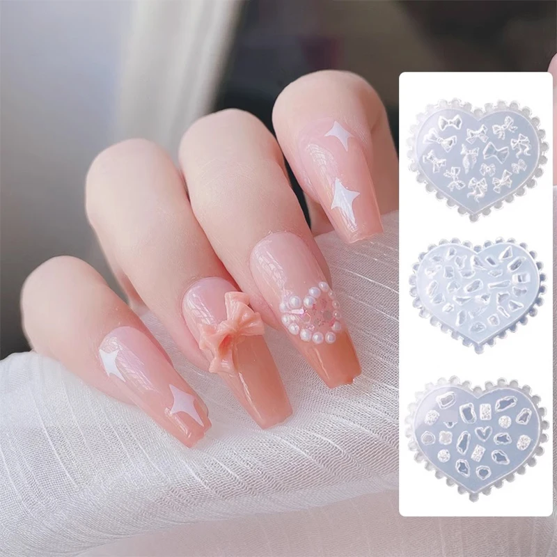 1 ชิ้น 3D Bow Tie Nail Art รูปหัวใจซิลิโคนแม่พิมพ์ Star Rhinestones รูปร่างแม่พิมพ์แม่แบบเจลพิมพ์ Stencils ตกแต่งเล็บ