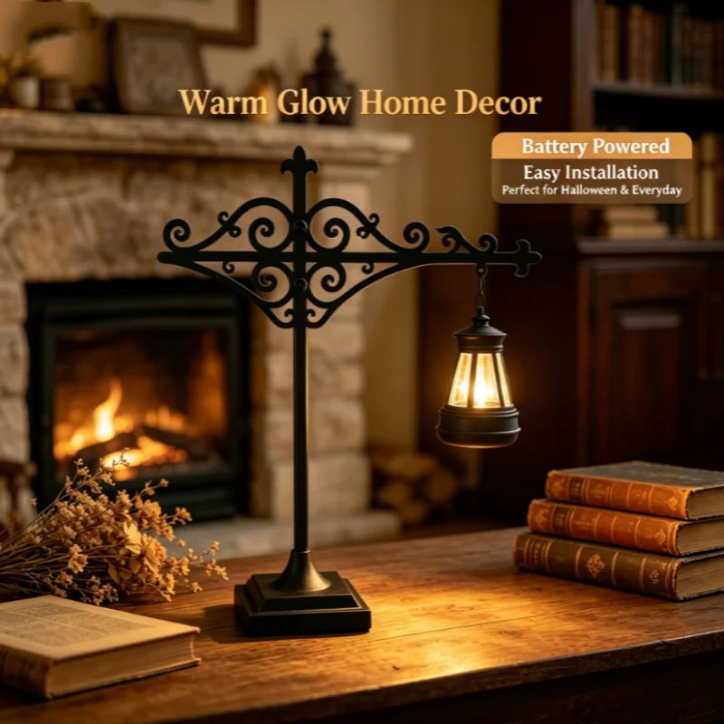 Library Lantern Decorative Bookshelf Lighting Retro Library Lantern Bookshelf Lamp Multifunctional Warm LED Nightlight Ornament