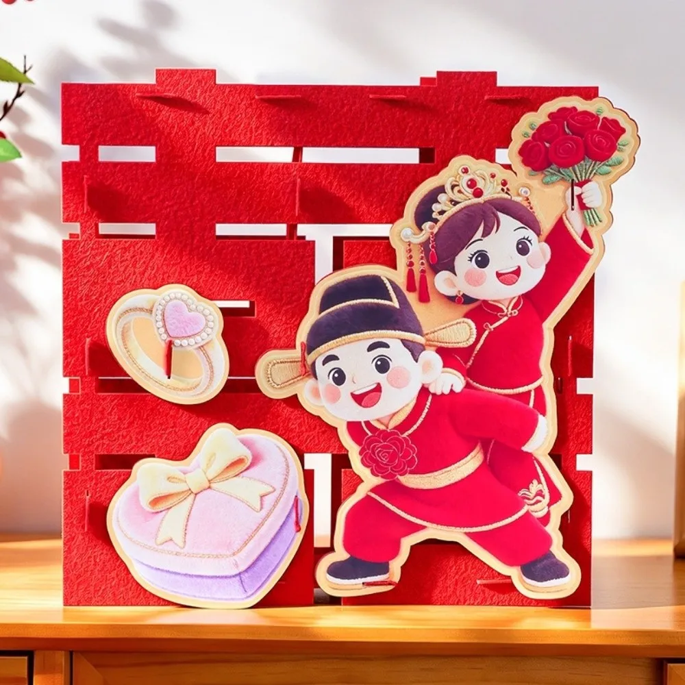 3D Goat Year Desktop Ornament Blessing Red 2027 New Year Lucky Decoration flocked cloth Handmade Fu Character Ornament