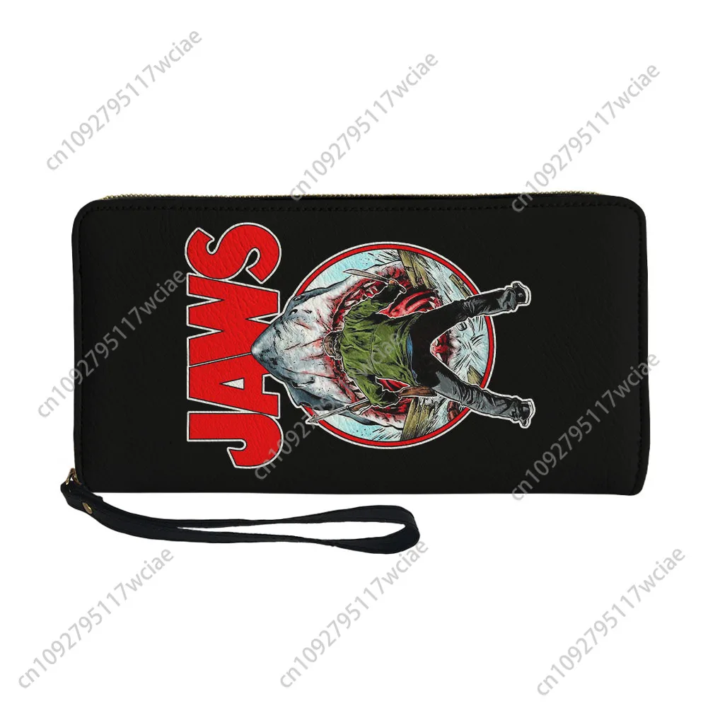 Jaws Horror Movie Portafoglio personalizzato Borsa da uomo Donna Adolescenti Portafogli lunghi con cerniera Borsa regalo portafoglio portatile con doppia stampa