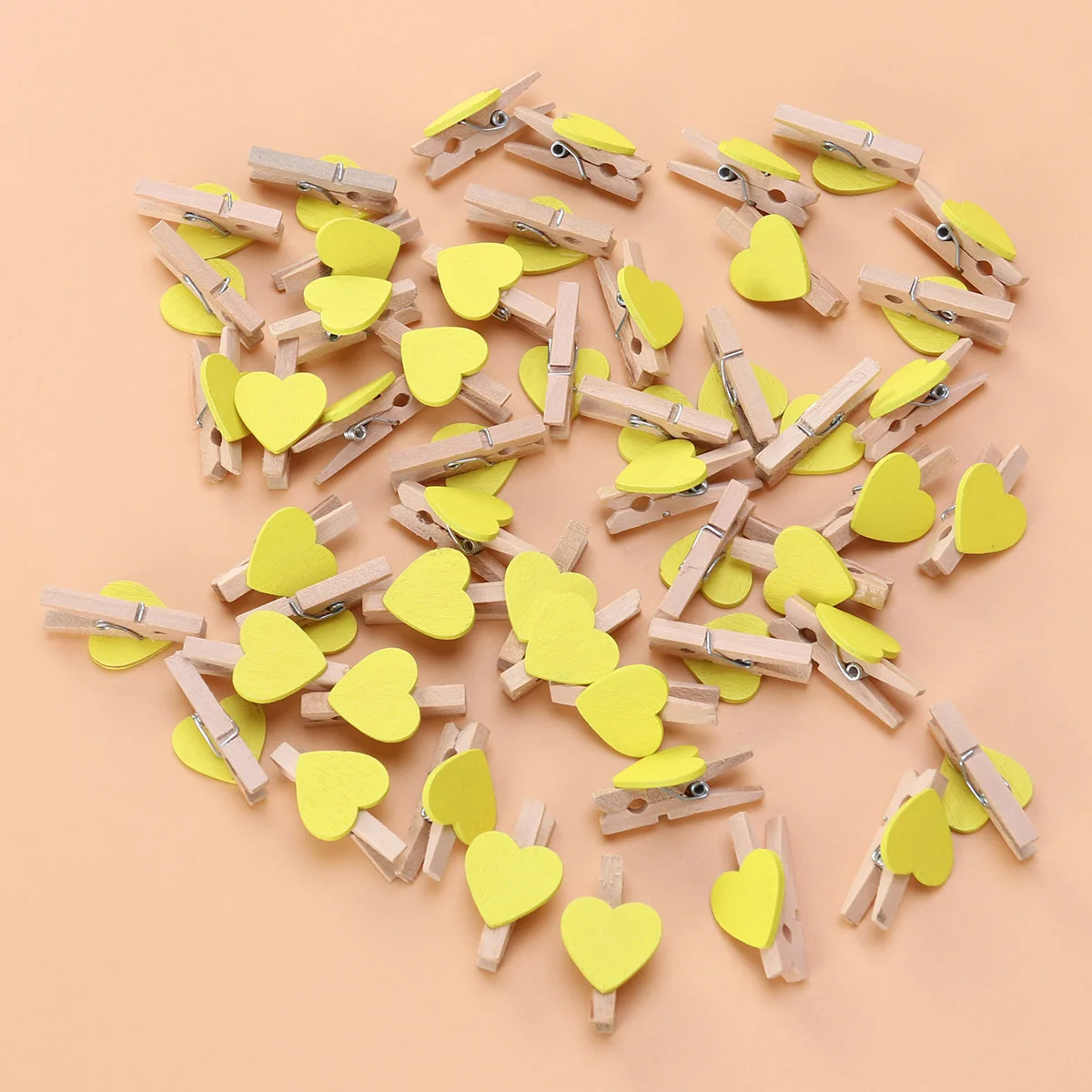 

50Pcs Hanging Clips Picture Clips Hearts Environmental Protection Fine Workmanship Yellow Love Photo Clip Photo Wood Clip