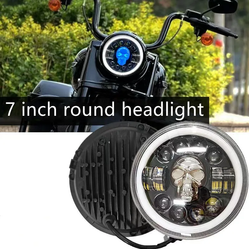 7 Inch Car Motorcycle LED Headlight Bulbs High/Low Beam RGB LED Round Skull Light Halo Head Lights For Jeep Wrangler JK TJ