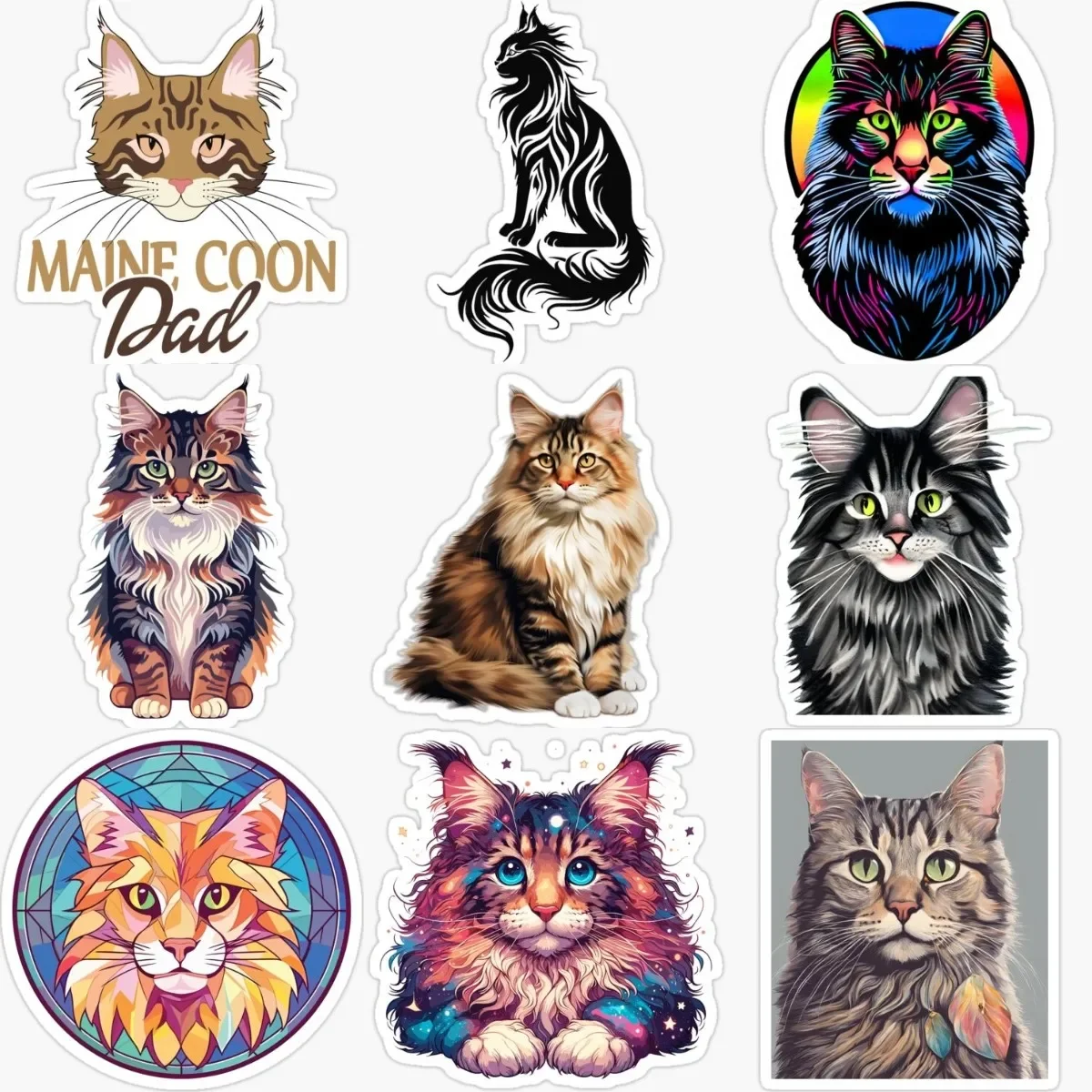 

Creative Maine Coon Cat Cute Pets PVC Personalized Stickers for Decorate Fridge Window Wall Car Van Motorcycle Decal Accessories