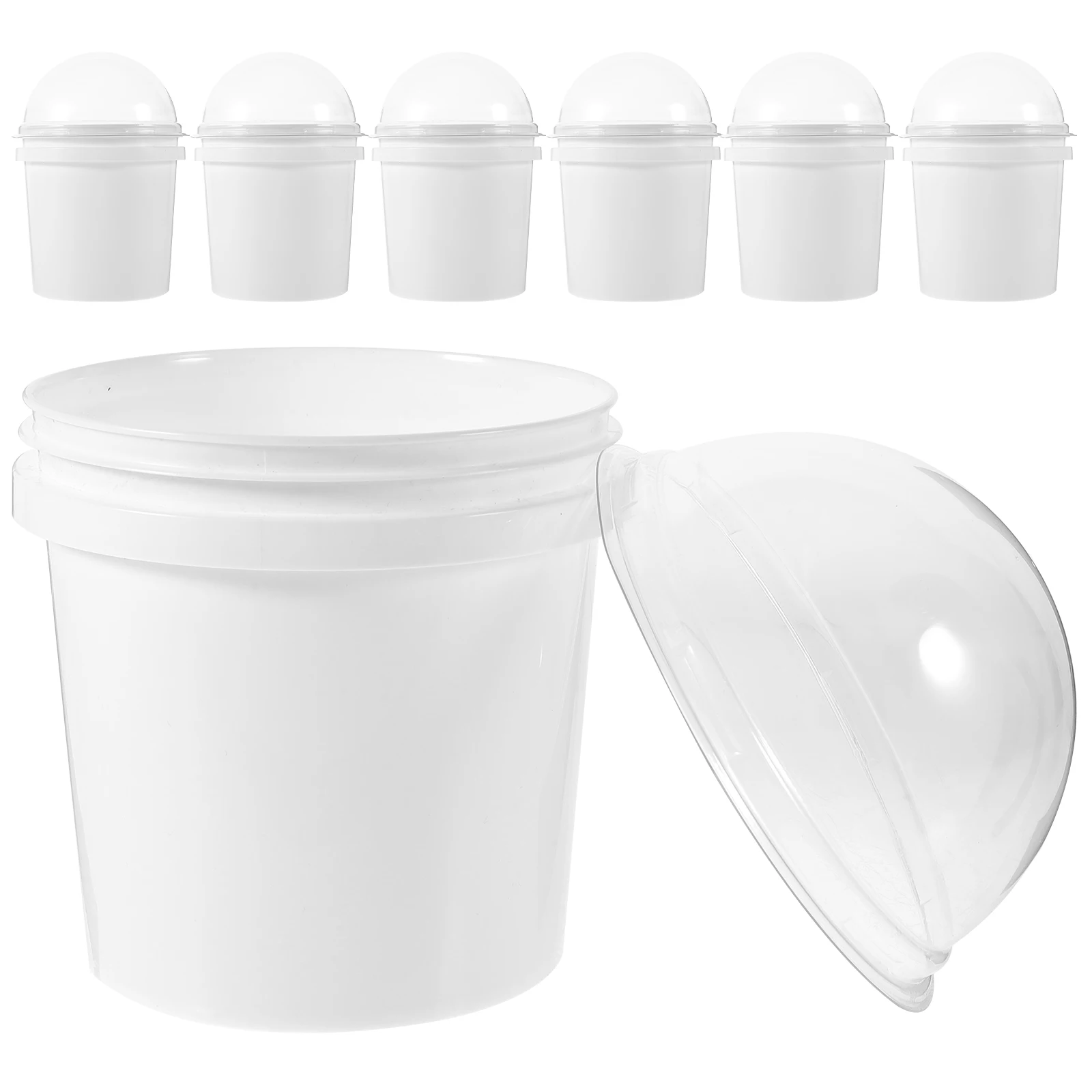 

6pcs 1L Clear Reusable Snack Containers Dome Lid Popcorn Plastic Buckets Food Grade Storage Large Capacity Non Slip