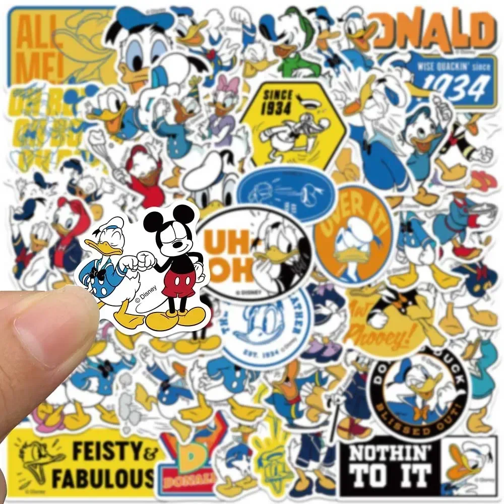 50Pcs Disney Donald Duck Stickers Cartoon DIY Stationery Scrapbook Decals Diary Laptop Bike Car Skateboard Waterproof Decals Toy