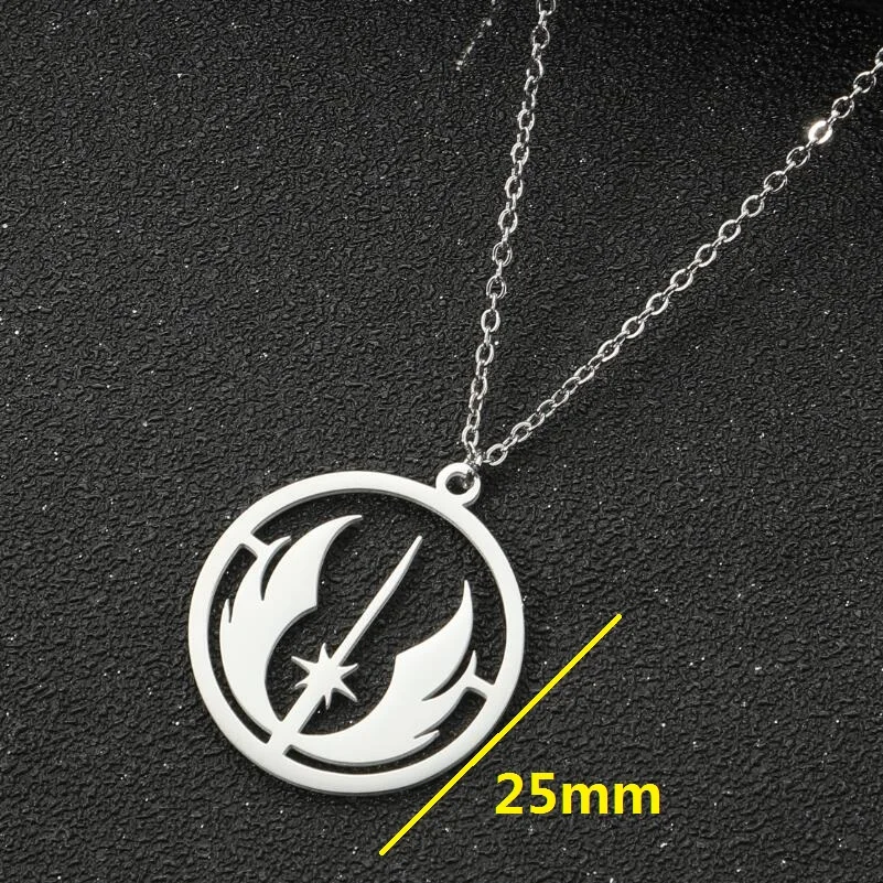 Jisensp Trendy Jedi Order Symbol Logo Pendant Necklace Long Chain Star Wars Gothic Necklace for Men Everyday Jewelry Gift