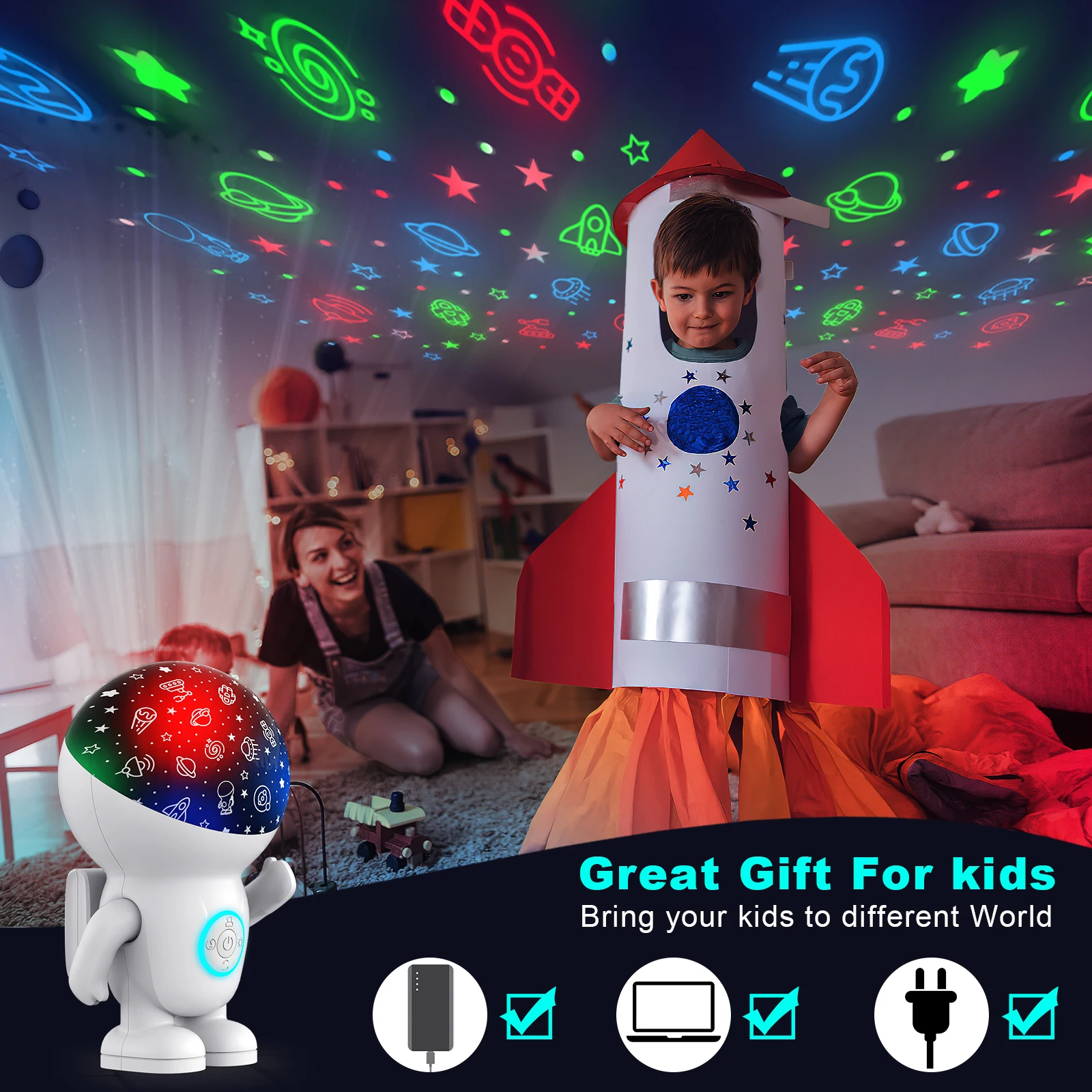 Star Projector, Galaxy Night Light, Astronaut Star Nebula Ceiling LED Light with Timer and Remote Control, Gift for Kids for Bed