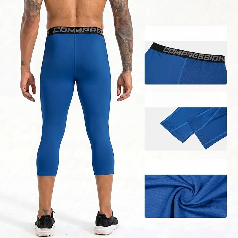 High Performance Men's Running Tights Compression Capri for Training and Gym Workouts Nylon Spandex Muscle Fit Breathable Mesh