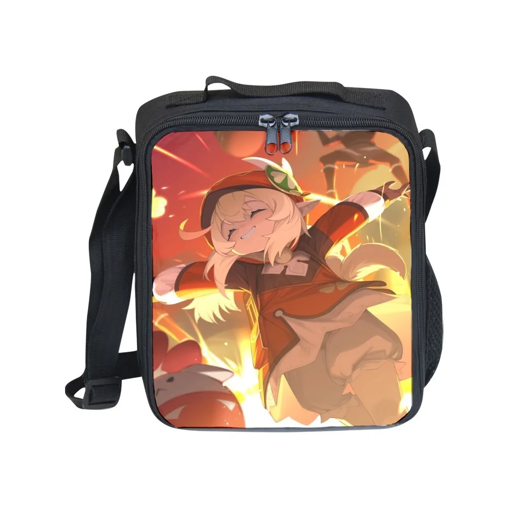 Trendy Crossbody Game Genshin Impact Lunchbox Thermal insulation Food Lunch Bag 3D Print Picnic Insulated Handbags Ice Bags