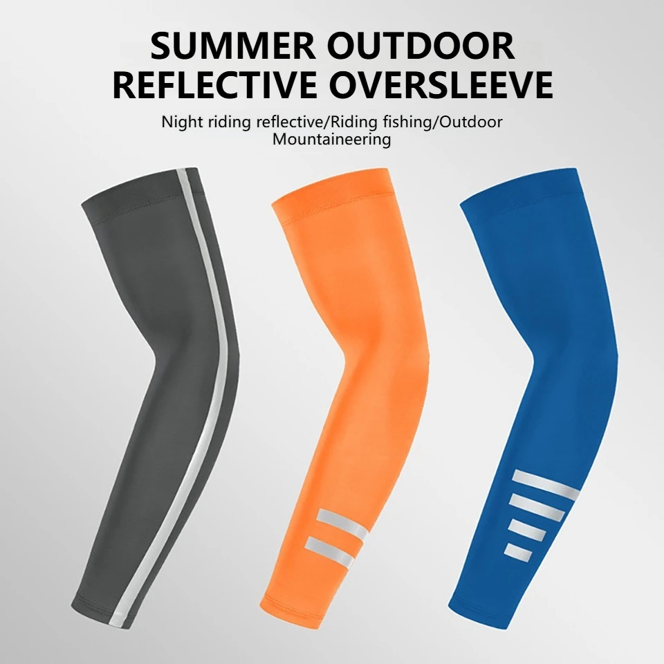 GOBYGO Summer UV Protection Arm Sleeves Breathable Quick Dry Reflective Stripe Outdoor Sports Running Cycling Fishing Hiking