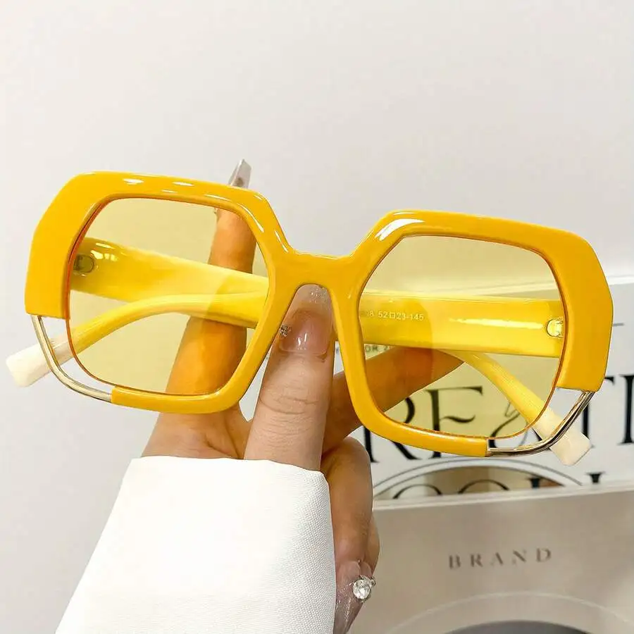New Fashion Retro Polygon Glasses Women's Men's Large Frame Rectangular Simple All-Match Daily Casual Wear Decorative Glasses
