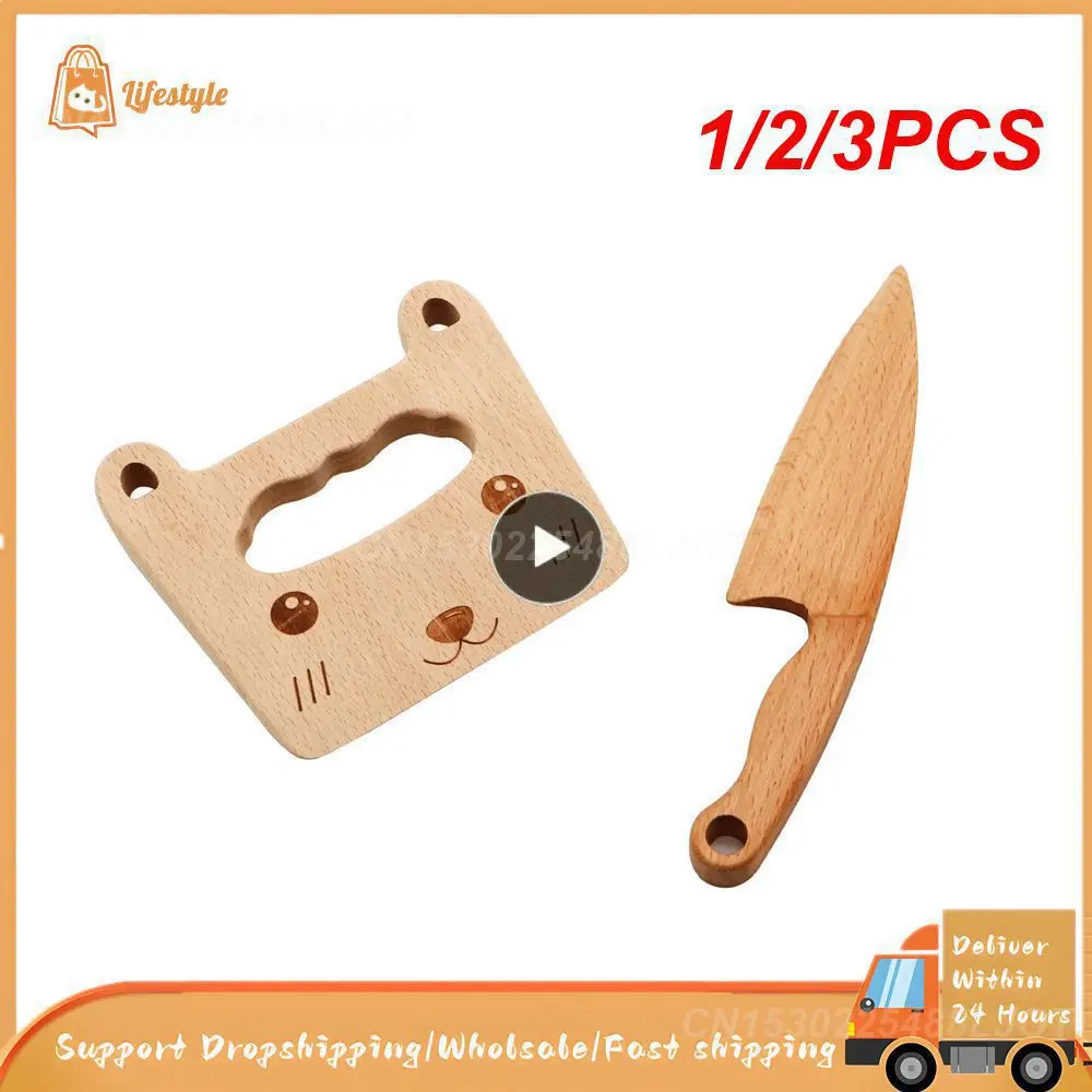 

1/2/3PCS Wooden Knife Kids Cooking Toys Safe Knives Cutting Fruit Vegetable Chopper Kitchen Toy Montessori Education Tools For