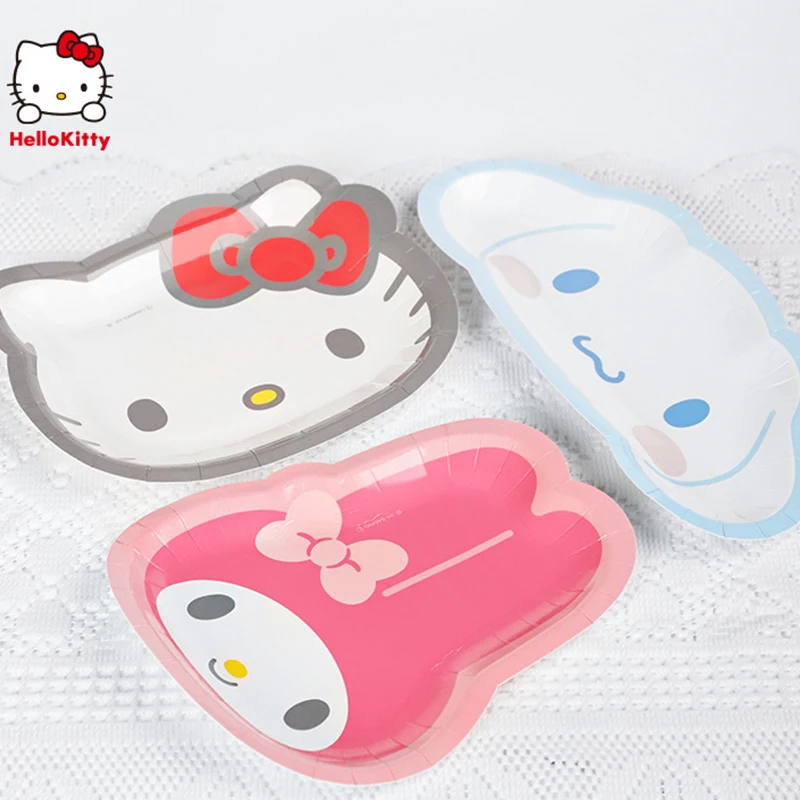 

Sanrio Cartoon Plate Hello Kitty My Melody Cinnamoroll Cake Plate Cutlery Girl Heart Cute Picnic Paper Plate Tide Gift for Kids