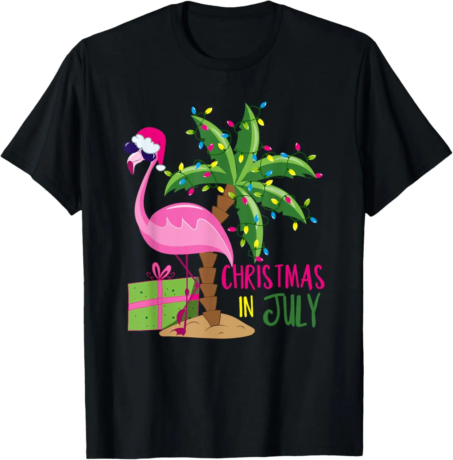 

Flamingo Sunglasses Xmas Beach Tropical Christmas in July T-Shirt