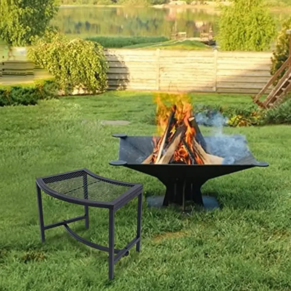 Curved Metal Fire Pit Bench Outdoor Seating Backless Chair Weatherproof Garden Deck Patio Lightweight Durable Iron Frame Easy