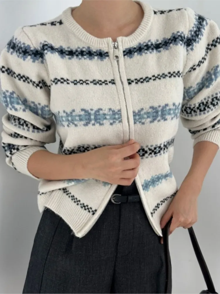 Cárdigan de punto de otoño para mujer, cárdigans recortados con estampado Floral a la moda para mujer, suéter informal holgado de estilo coreano para mujer, abrigos