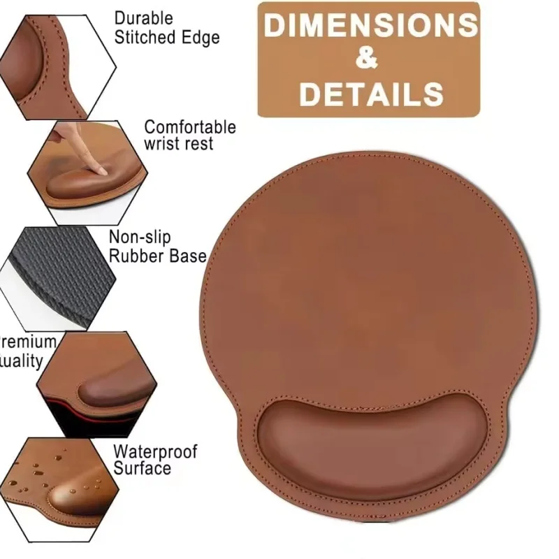 

Brown Ergonomic Mouse Pad Wrist Rest Faux Leather Non-Slip for Office Gaming Computer Pain Relief Great Holiday Gift for Adults
