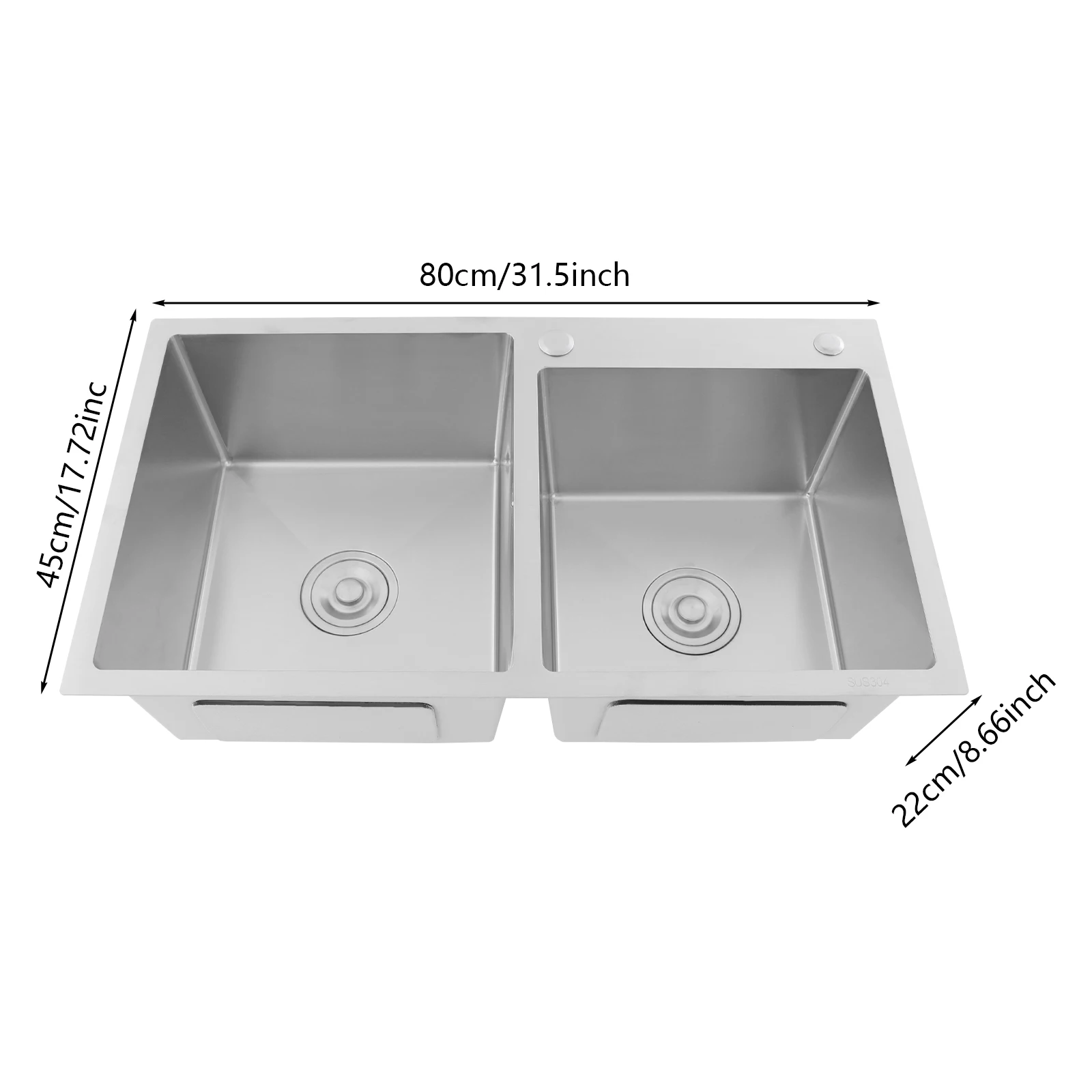 

Серебряная кухонная мойка 80 х 45 см, раковина из нержавеющей стали 304, кухонная мойка с двумя чашами и зарезервированными отверстиями для баров, квартир