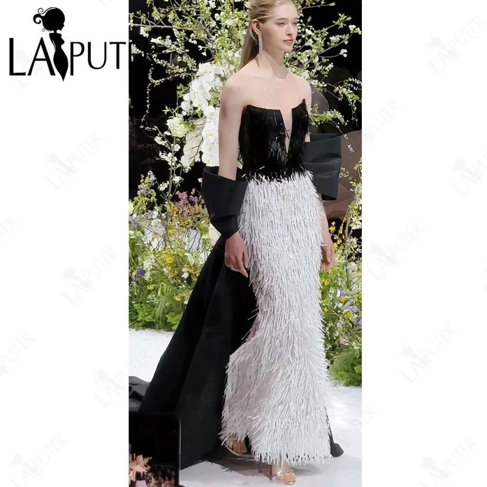 Czarna biała cekinowa suknia wieczorowa o kroju syreny dopasowana do ciała frędzle sukienka wizytowa Off ramię odpinana kokarda z tyłu dodatkowa peleryna suknia wieczorowa