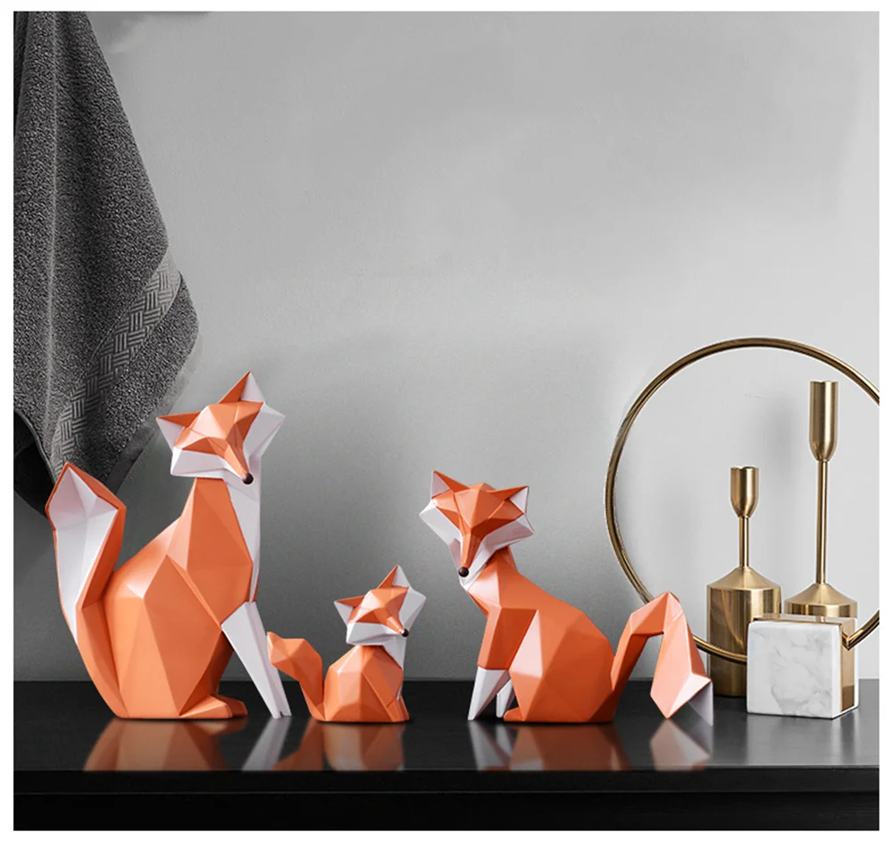 

Creative Fox Statue Animal Figurine Resin Decor Art Sculpture Modern Living Room TV Cabinet Desk Home Decoration Gift