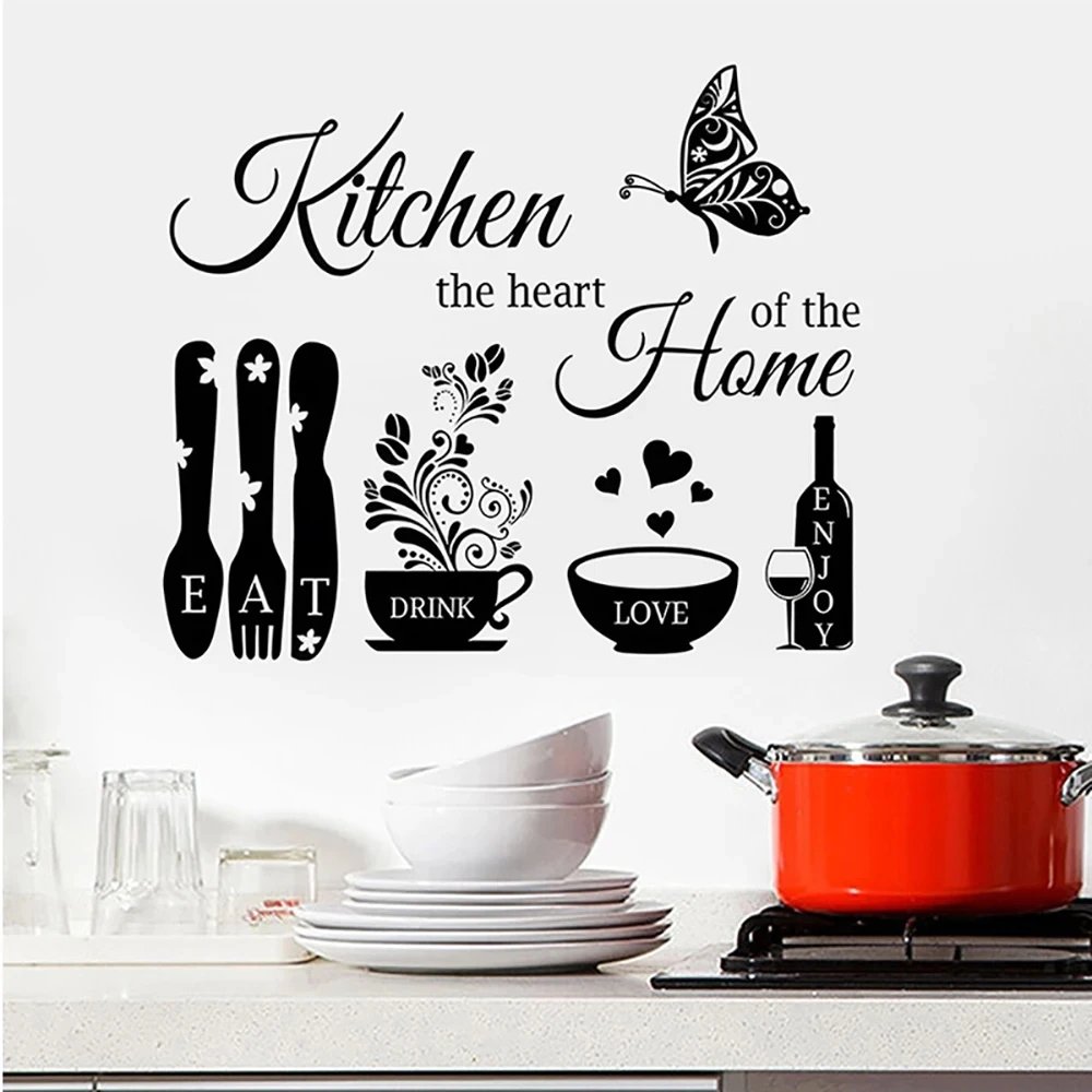 Creative Solid Black Tableware Butterfly Various Wall Stickers Kitchen Dining-room Decoration Decal Poster Wallpaper