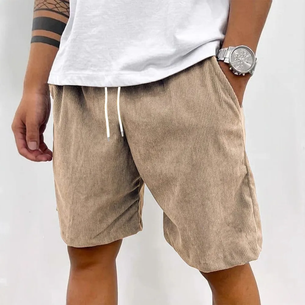 

New Men's Corduroy Shorts - Elastic Waist Drawstring Casual Loose Fit Shorts for Men