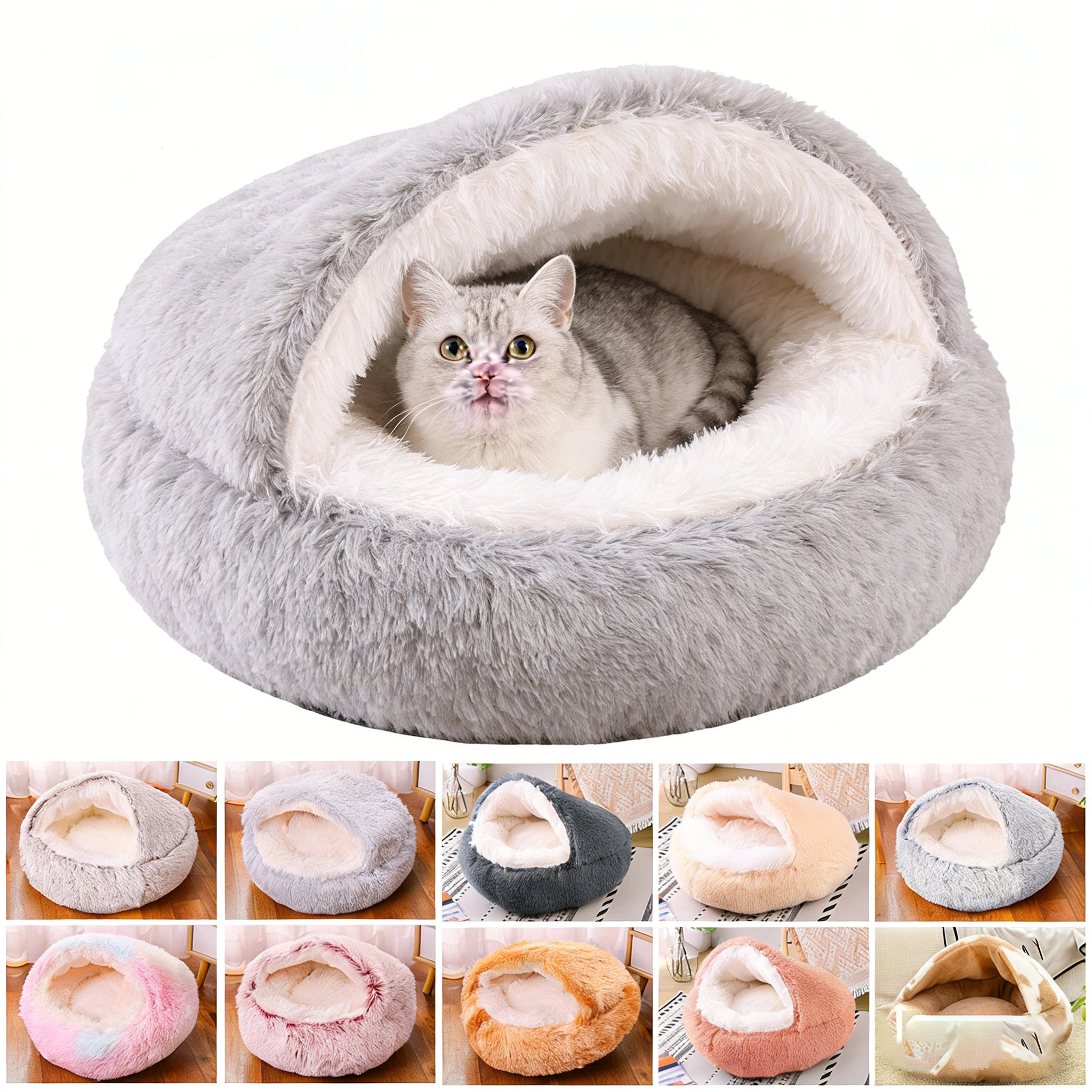 Lit d'hiver en peluche pour chat, coussin rond pour chat, maison pour chat 2 en 1, panier chaud pour chat, sac de couchage pour animaux de compagnie, niche pour petit chien, costume, nouveau