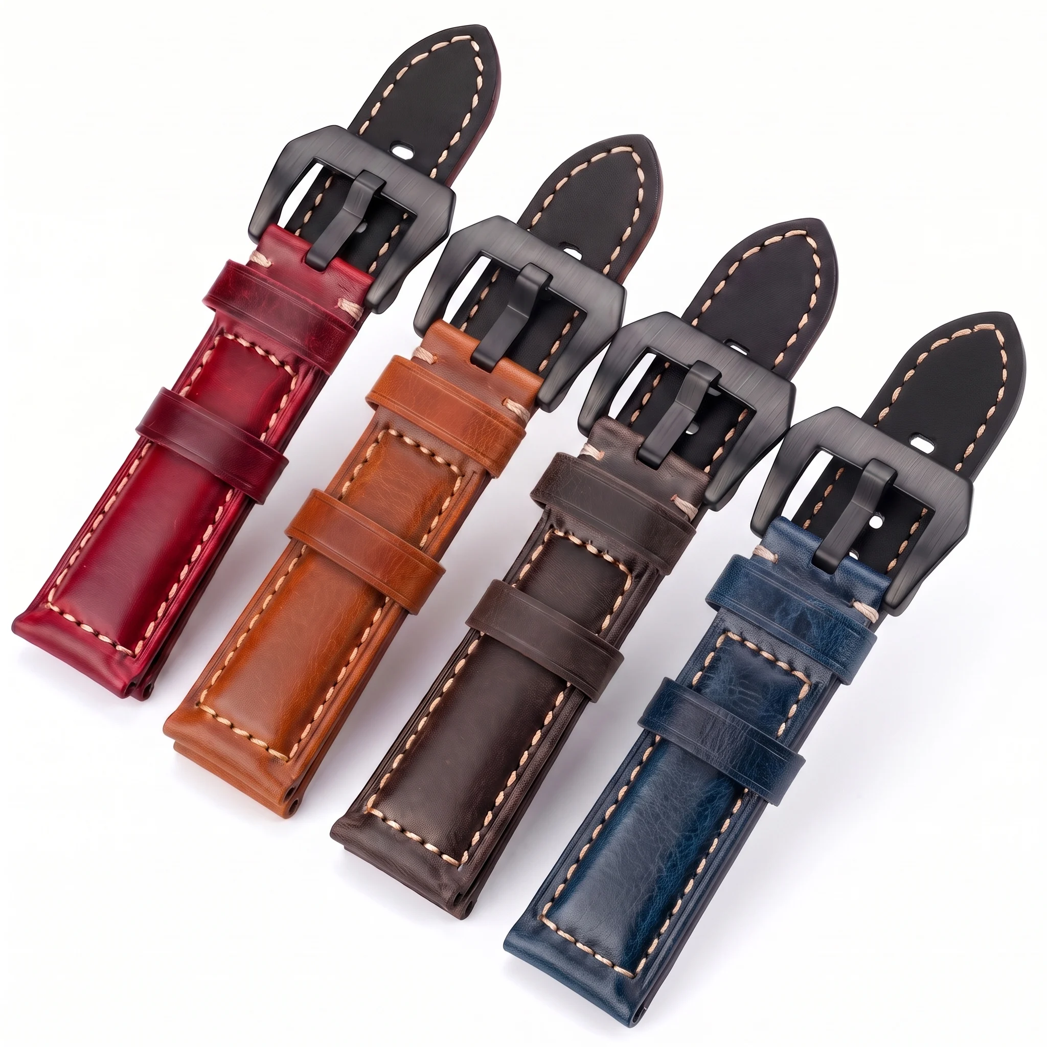 Handmade Vintage Oil Wax Leather Watchband 20mm 22mm 24mm 26mm Top Grain Cowhide Smart Watch Strap For Panerai Men Accessories