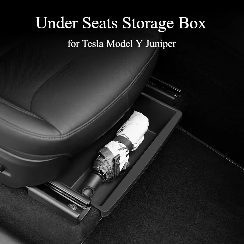 Front Seat Storage Box for Tesla Model Y Juniper 2025 Storing Push Pull Underseat Hidden Storage Tray Organizer Car Accessories
