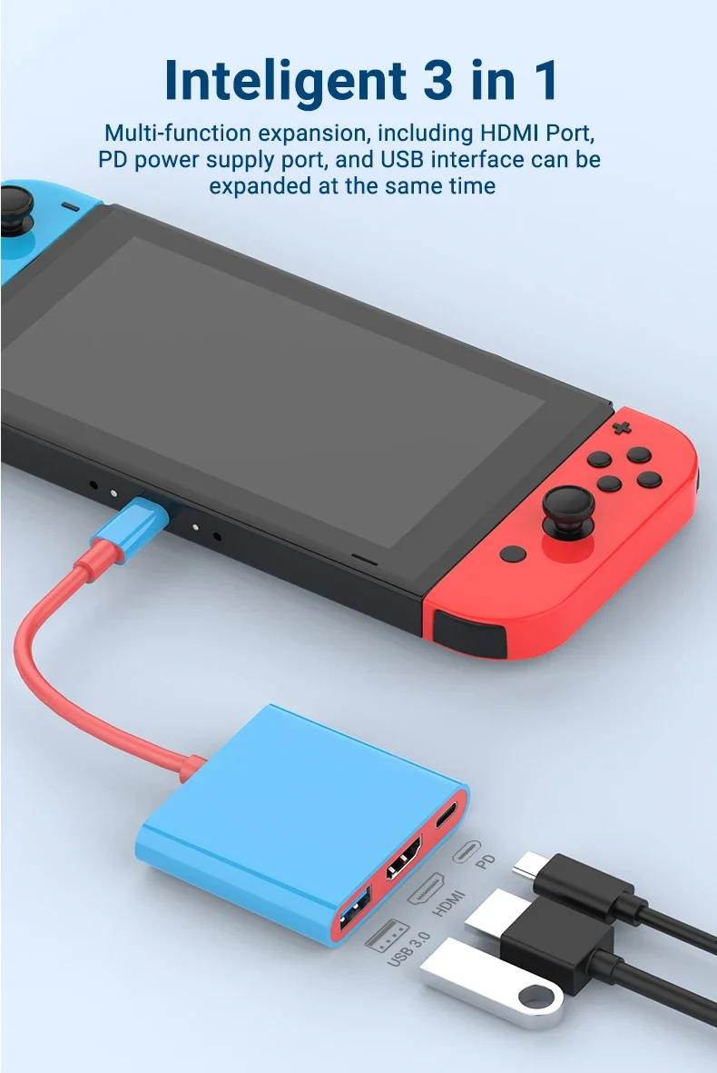 Portable Nintendo Switch Docking Station TYPE-C Hub with HDMI and USB 3.0 Perfect for Travel and Gaming