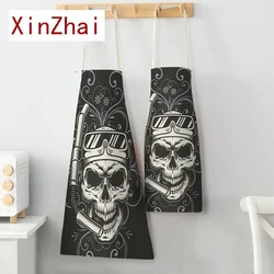 Women Kitchen Aprons Skull Printed Waterproof Cooking Oil-proof Cotton Linen Antifouling Chef Apron Cleaning 68*55cm Delantal