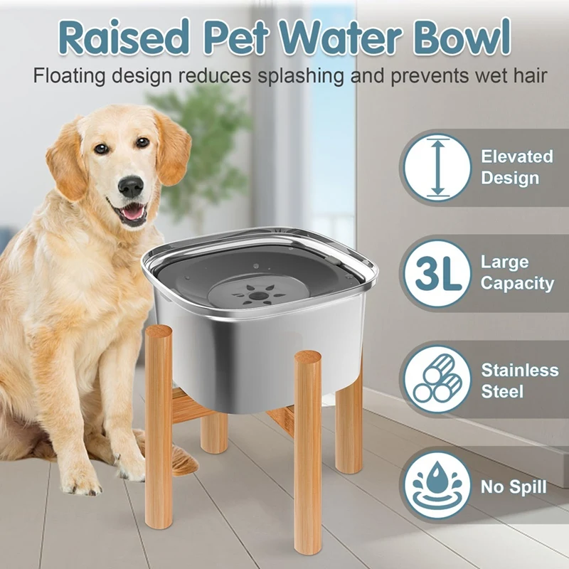 3L Elevated Dog Water Bowl 101Oz Stainless Steel Raised Dog Water Bowl No Spill, Large Capacity Dog Food Bowl Slow Promotion