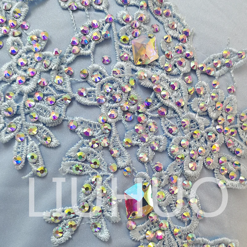 فستان رقص غنائي من LIUHUO للأداء، تنورة عمودية باللون الأزرق، قطعتين