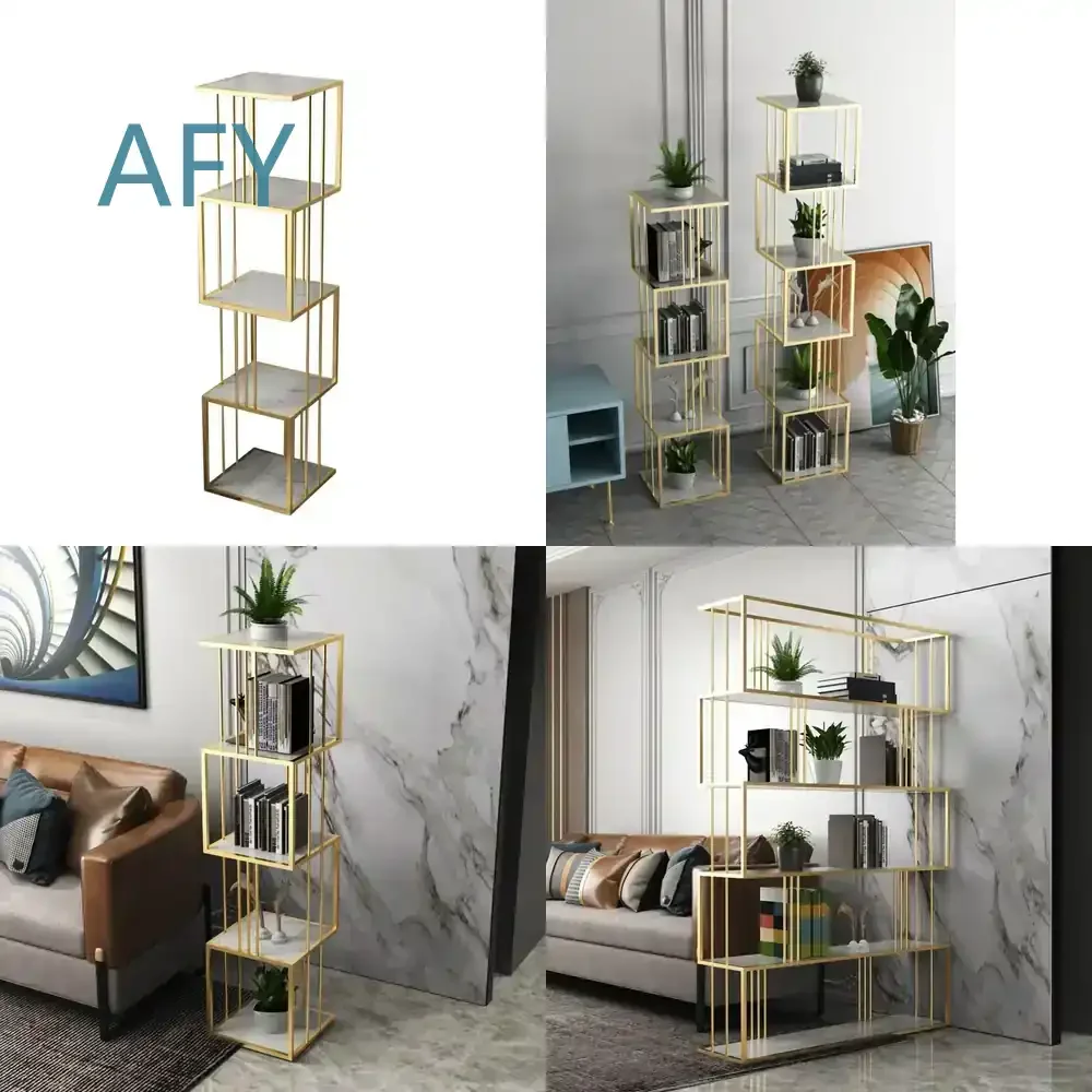 Simple Light Luxury Iron Art Shelf for Living Room Bedroom Office Decor Floor Standing Partition Screen Storage Rack Flower