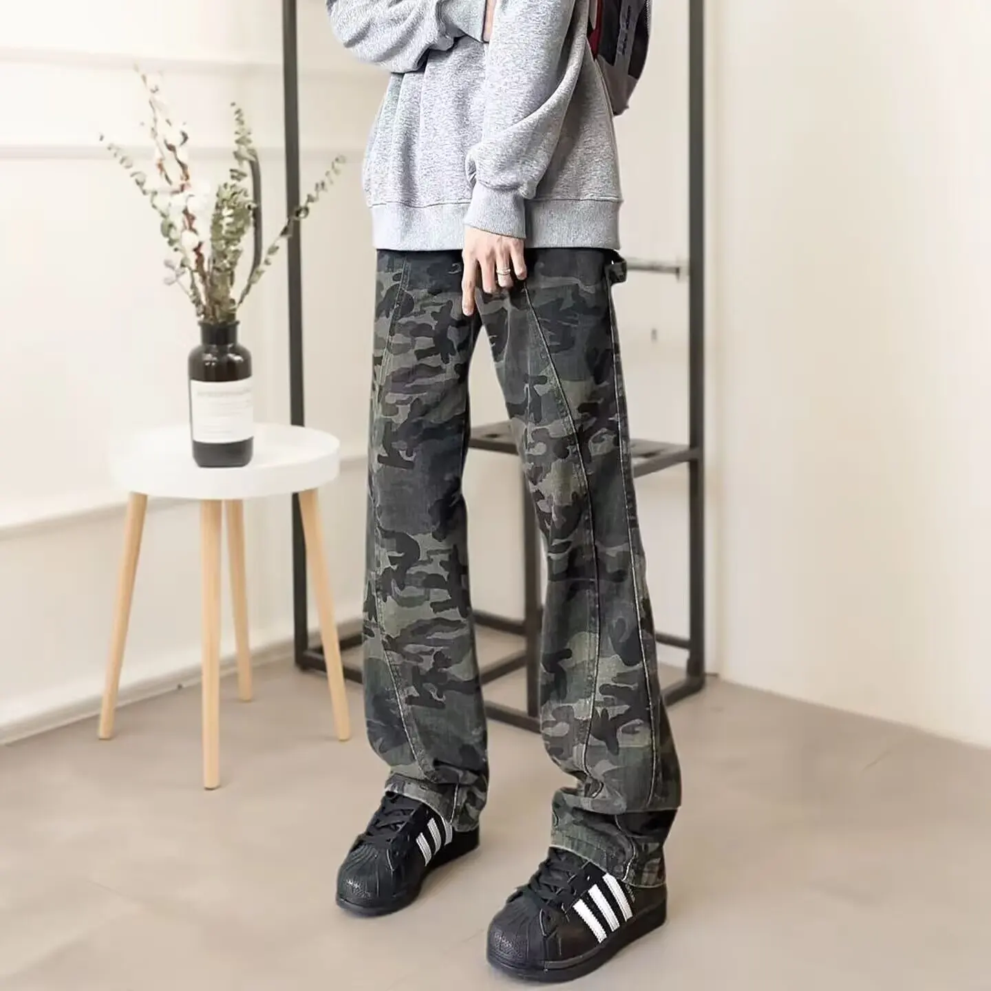 

Американские камуфляжные джинсы в стиле ретро, мужские облегающие повседневные рабочие брюки, длинные брюки, весенне-осенние новые универсальные прямые джинсы