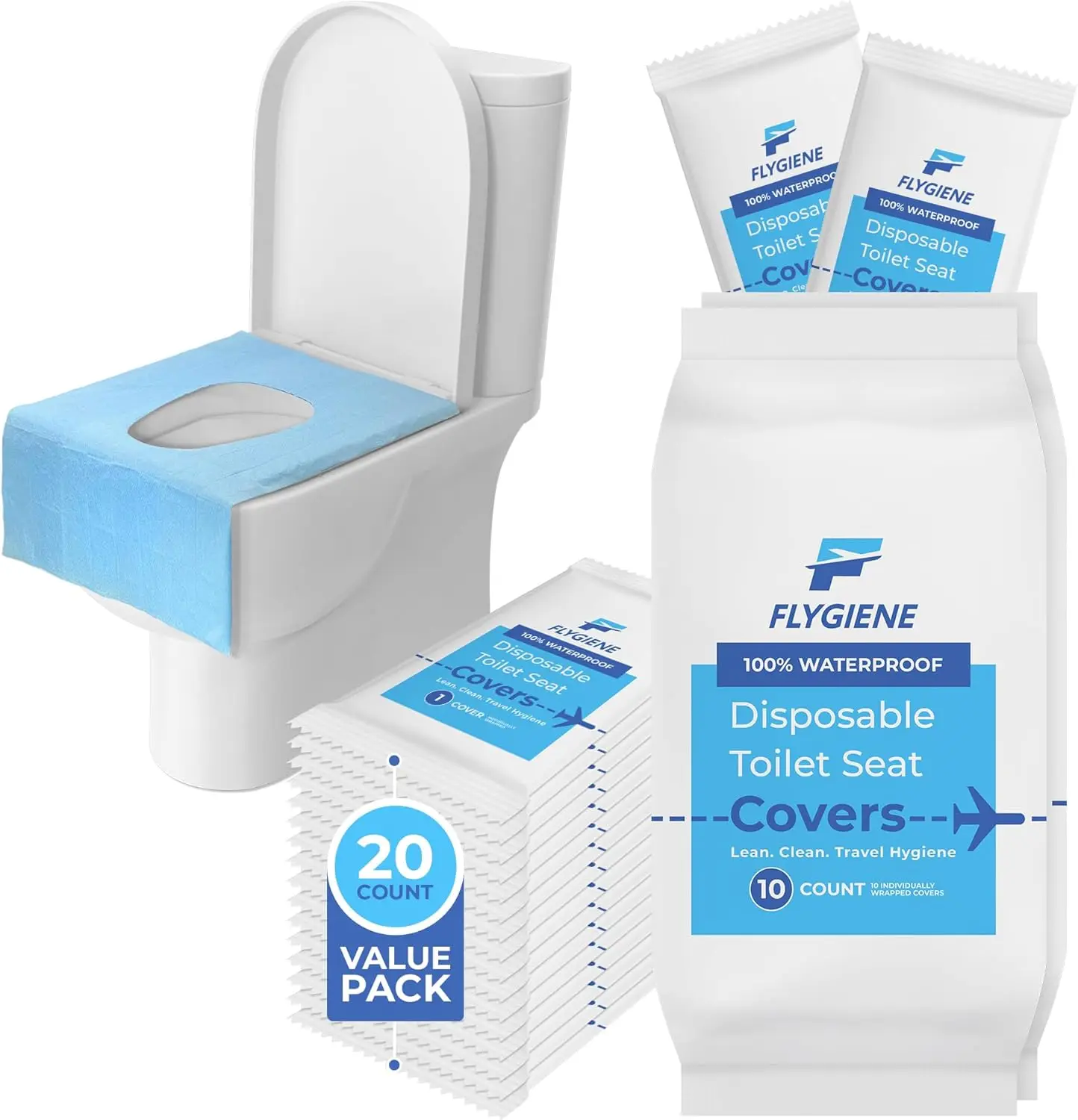 

Waterproof XL Disposable Toilet Seat Covers for Travel – 20 Count, 2-Layer Protection, Tear-Resistant