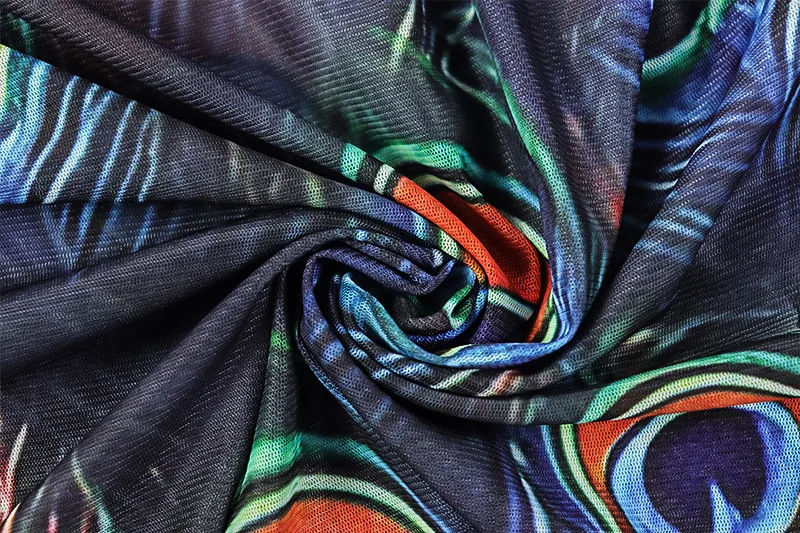 فستان نسائي طويل مطبوع عليه شبكة شفافة للحفلات بياقة مدورة وأكمام طويلة ملابس نوادي ليلية رفيعة لحفلات أعياد الميلاد رداء طويل #6