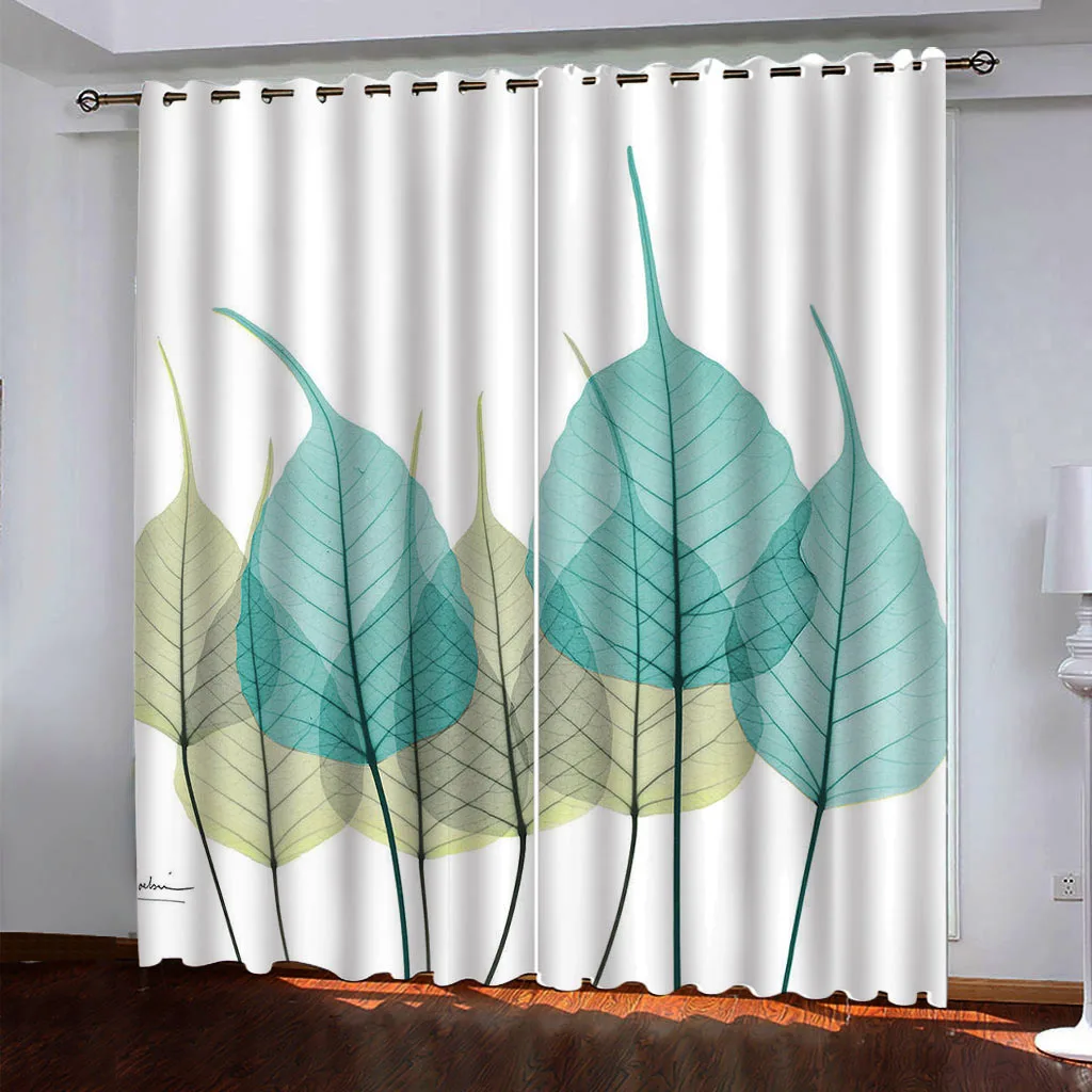 Curtains For The Children'S Room 3D Green Plant Leaves Bedroom Window Curtains, Printed Blackout Curtain For Boys And Girls