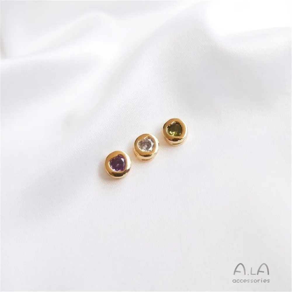 

14K Gold Color-preserving Love Zircon Inlay Round Small Bead Collarbone Pendant Diy Bracelet Jewelry Loose Beads Accessories