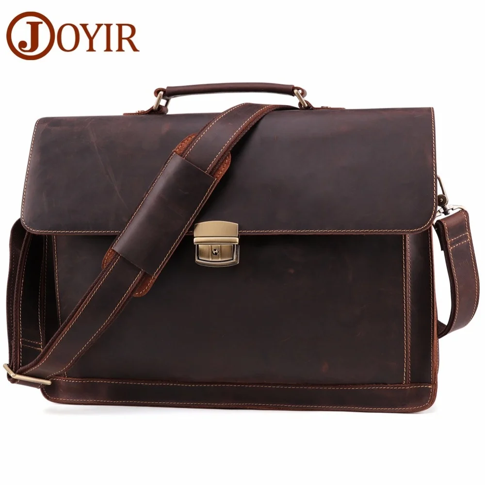 Men's Briefcase Vintage Crazy Horse Genuine Leather Bag Men Briefcases Male Shoulder Laptop Office Handbags For Man