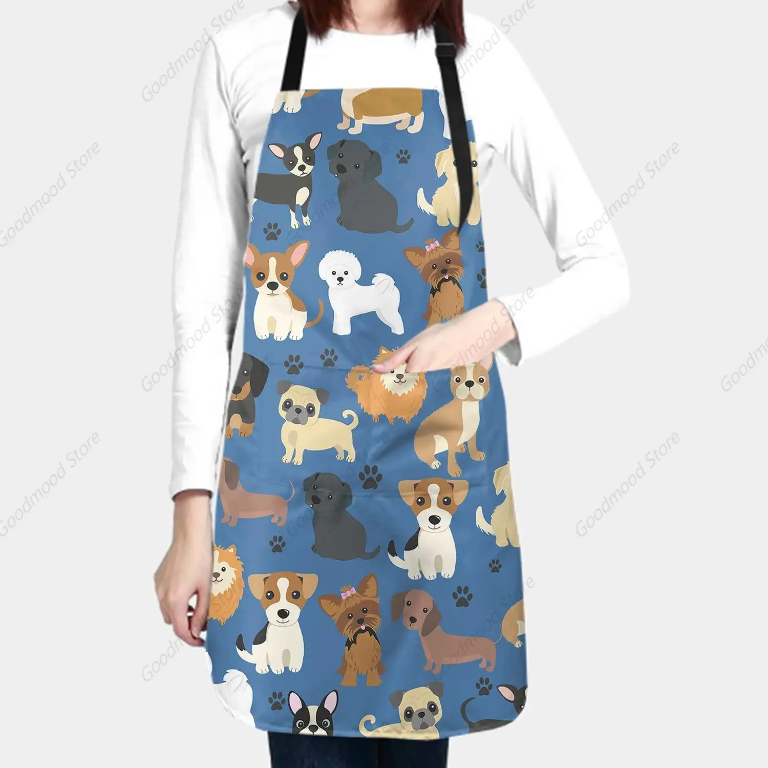 Cute Dogs Pets Apron with 2 Pockets and Adjustable Neck Waterproof Stain Resistant Dog Paw Dog Grooming for Women Men Kitchen