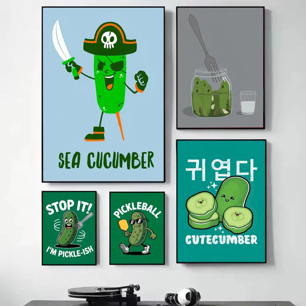 Cucumber Pickle Art Painting Calligraphy Self Adhesive Wall Art Waterproof Print For Bedroom Living Room Hallway Home Decor