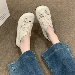 Spring/Summer New Lace Mesh Breathable Beach Flat Sole Single Shoe Round Toe Casual Soft Sole Comfortable Women's Sandals