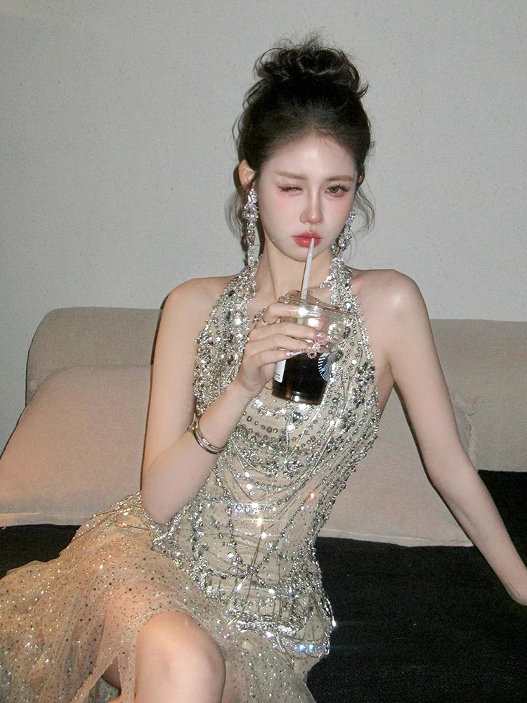 Ele-vestido de noche colgante Ne, tostado de lujo, Dr Thousand Golden Wind, Par de cumpleaños, falda de regalo pequeña, cremallera coreana