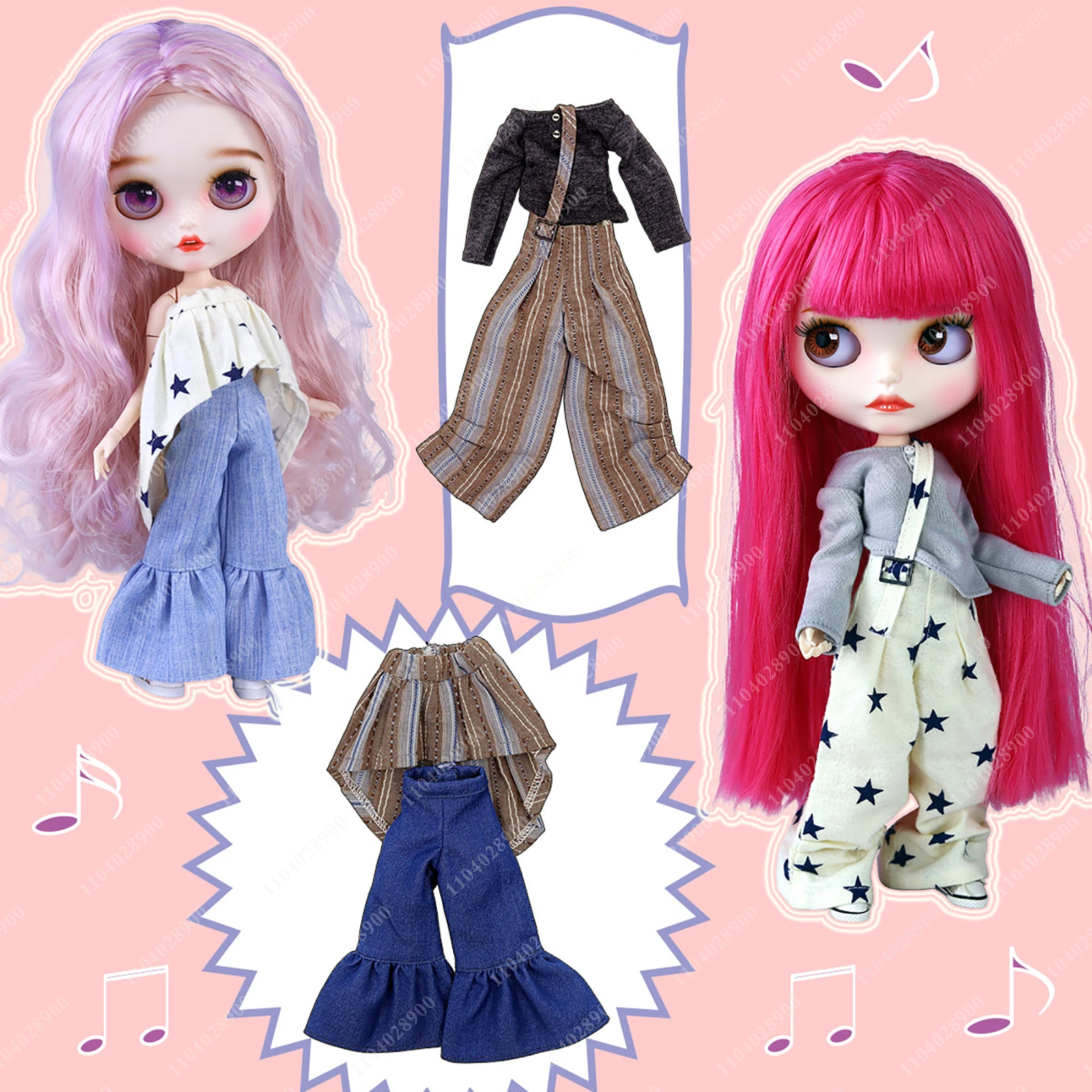 

ICY DBS 30cm Blyth Doll Casual Outfit Suspenders Flared Pants Set Fair & Tan Skin Matte Face Doll Anime Girls Festival Gifts