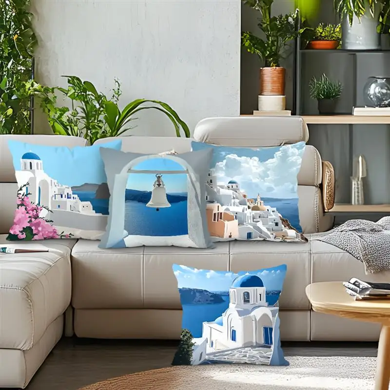 Greek Santorini Series Pattern Sofa Cushion Comfortable Pillow Office Cover Living Room Home Decor Modern Printed Pillowcase