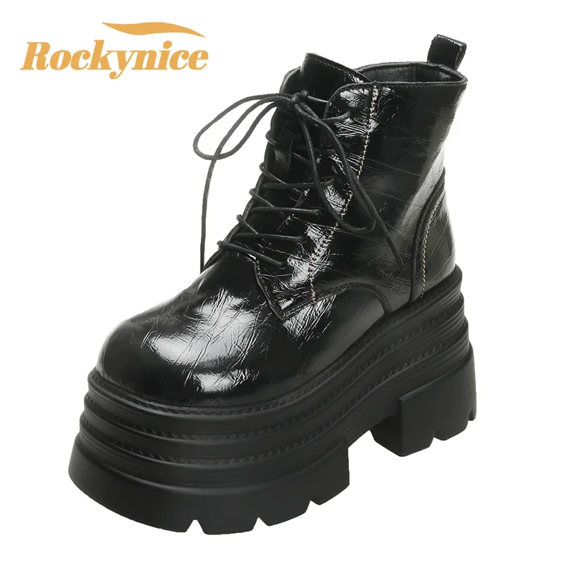 

Chunky High Platform Combat Boots for Women 2024 Winter Warm Plush Ankle Boots Woman Punk Thick Bottom Leather Shoes Botas Mujer